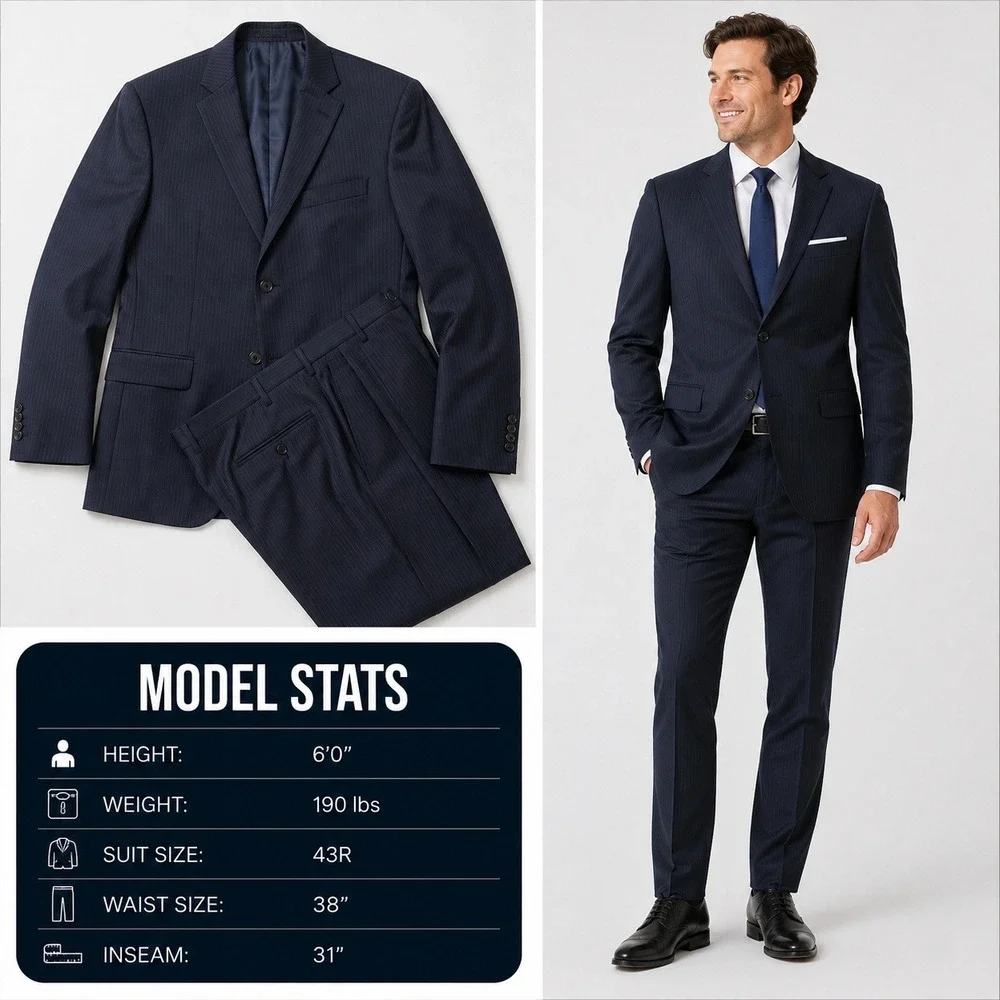 Brooks Brothers 1818 Madison Suit Mens 43R 38W Navy Pinstripe Wool Italy VBC